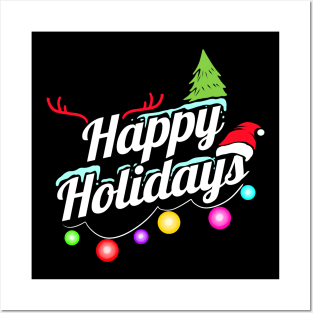 Happy Holidays Fairy Lights Logo For Christmas Posters and Art